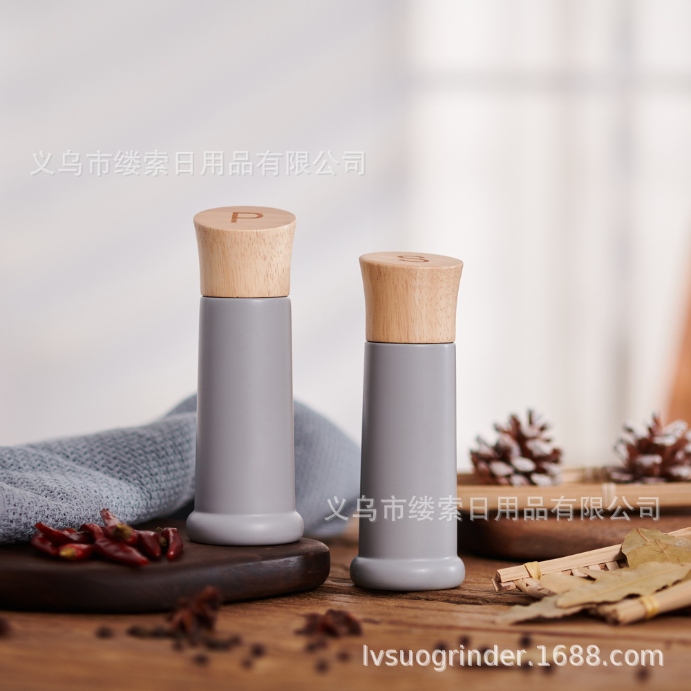 Cross-border set pepper grinder Manual pepper grinder reverse grinding core grinding wooden manual grinder pic 1
