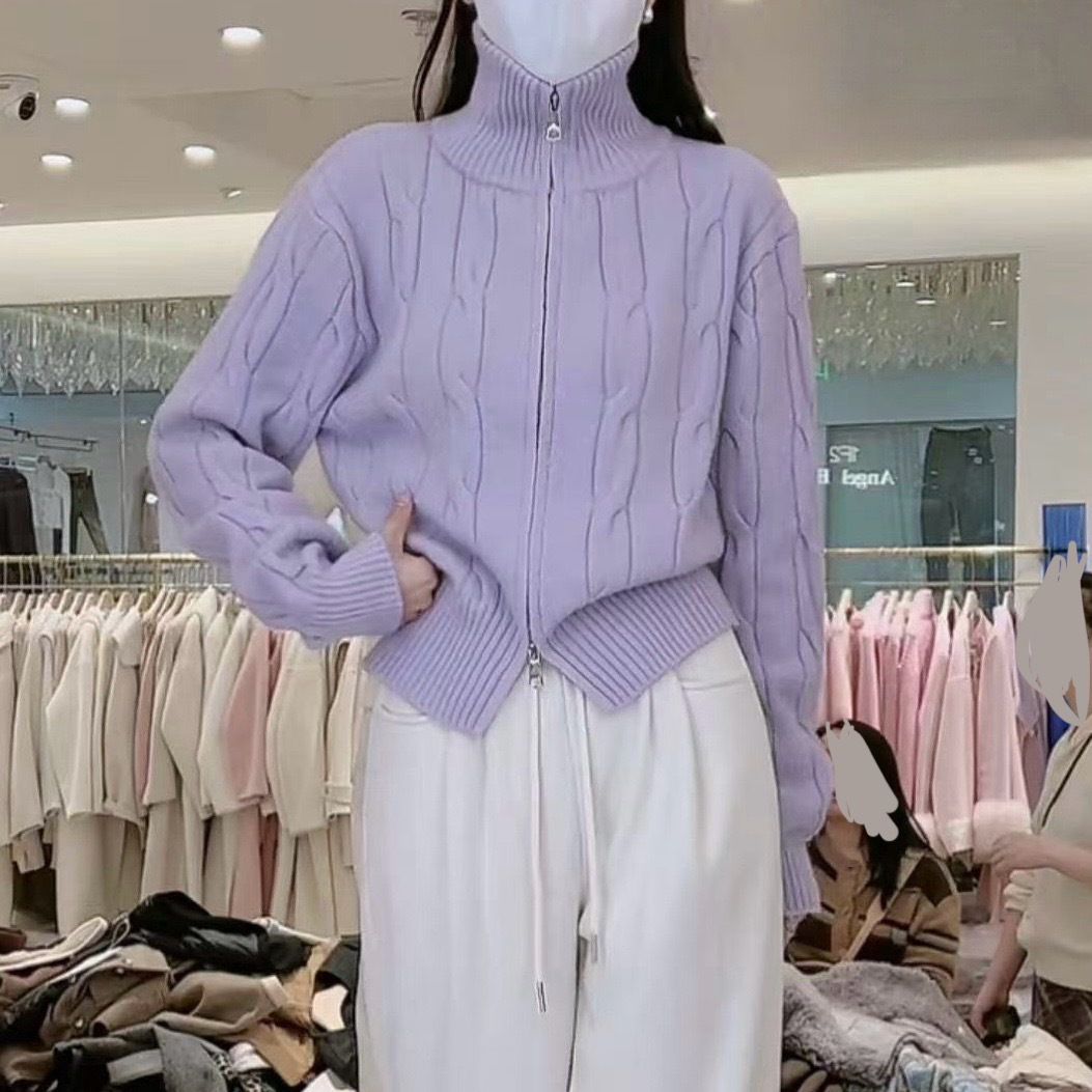 Solid-color casual double-zipper twisted knit cardigan coat, fashionable and versatile, new autumn and winter style sweater top for women pic 21