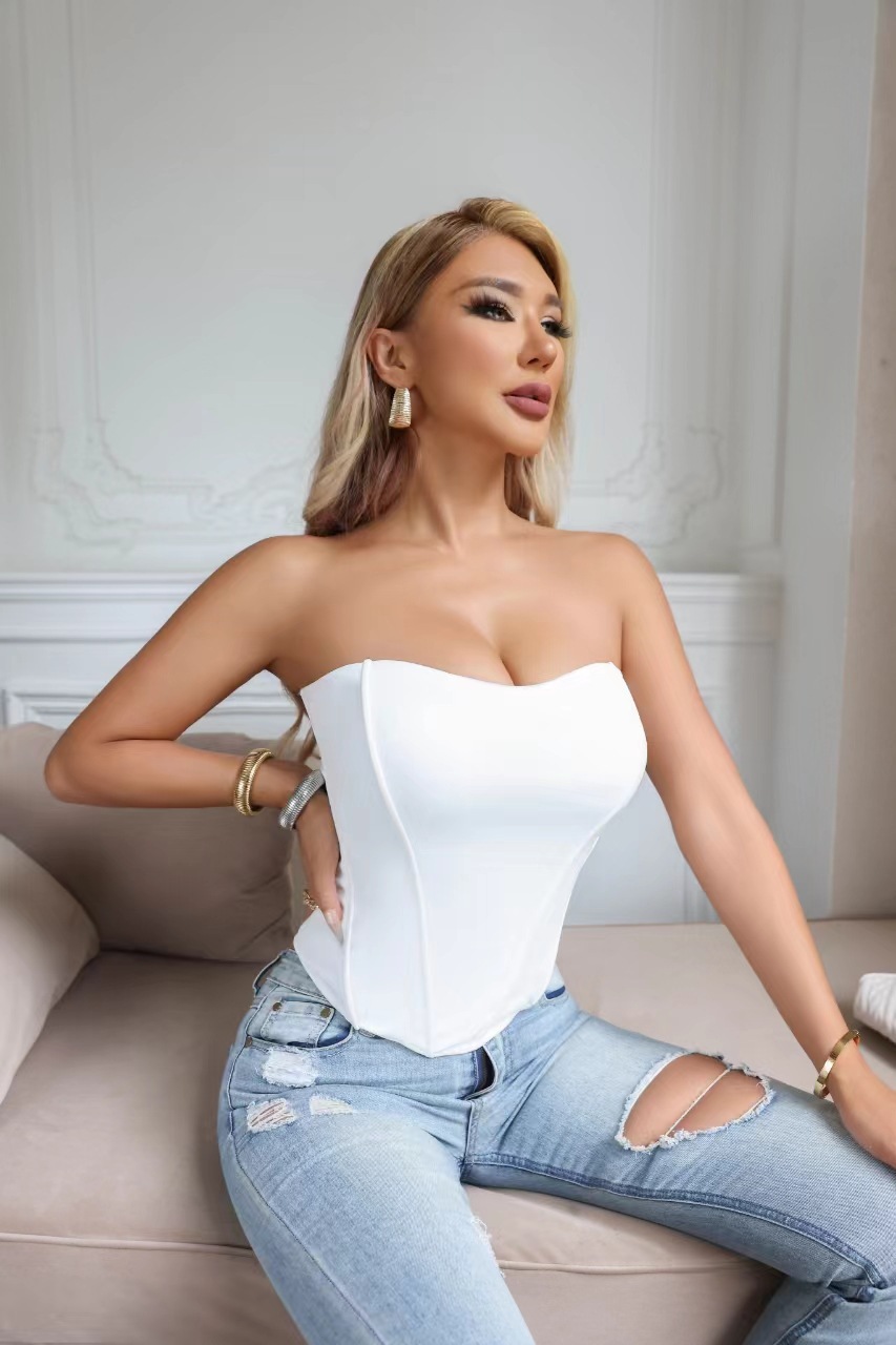 鱼骨塑身自带胸垫裹胸性感修身高腰欧美风时尚胸衣 抹胸小背心女详情11