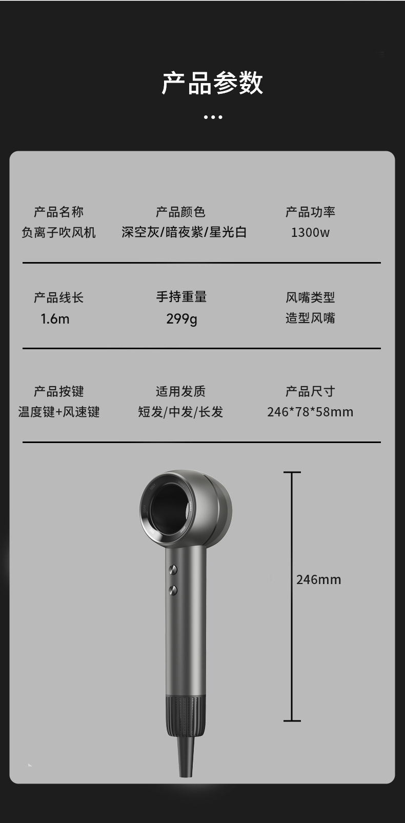 跨境专供高速吹风机家用大风力负离子电吹风恒温护发空心吹风筒详情10