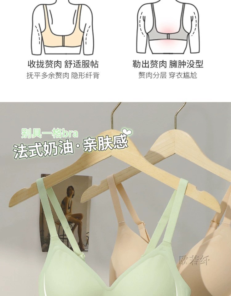 漫画胸内衣女小胸聚拢夏季薄款聚拢软支撑无钢圈一片式无痕文胸罩详情7