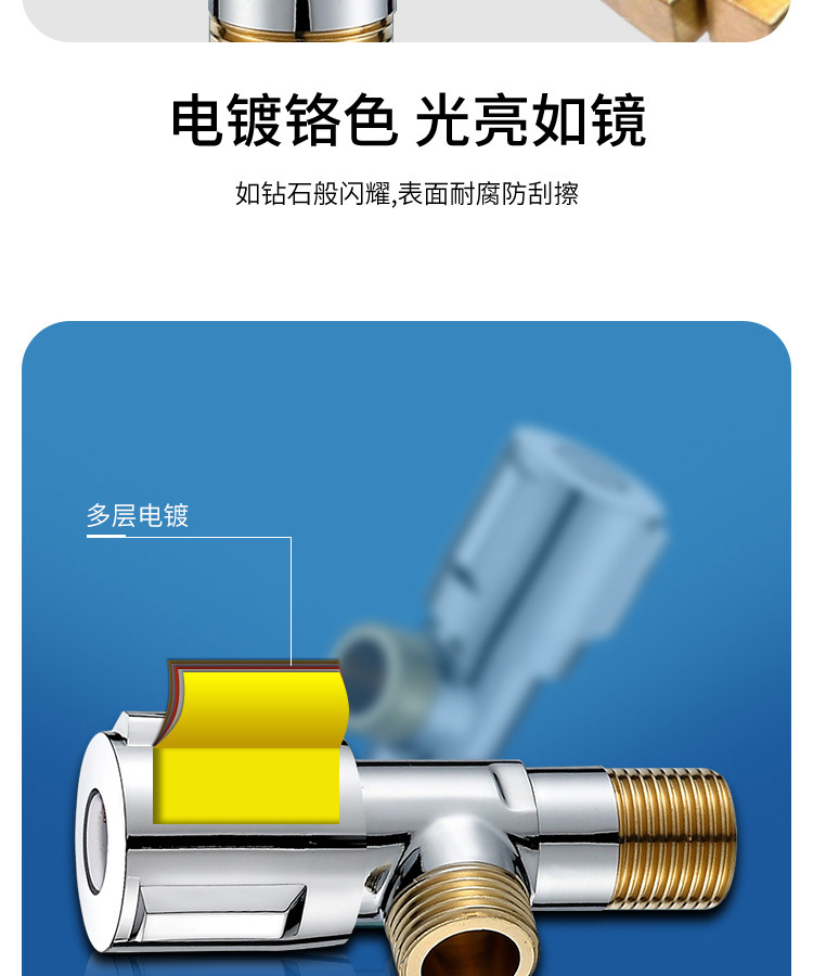 Angle valve, all-copper hot and cold water triangle valve, faucet switch, household heater, toilet, thickened three-way eight-shaped stop valve pic 12