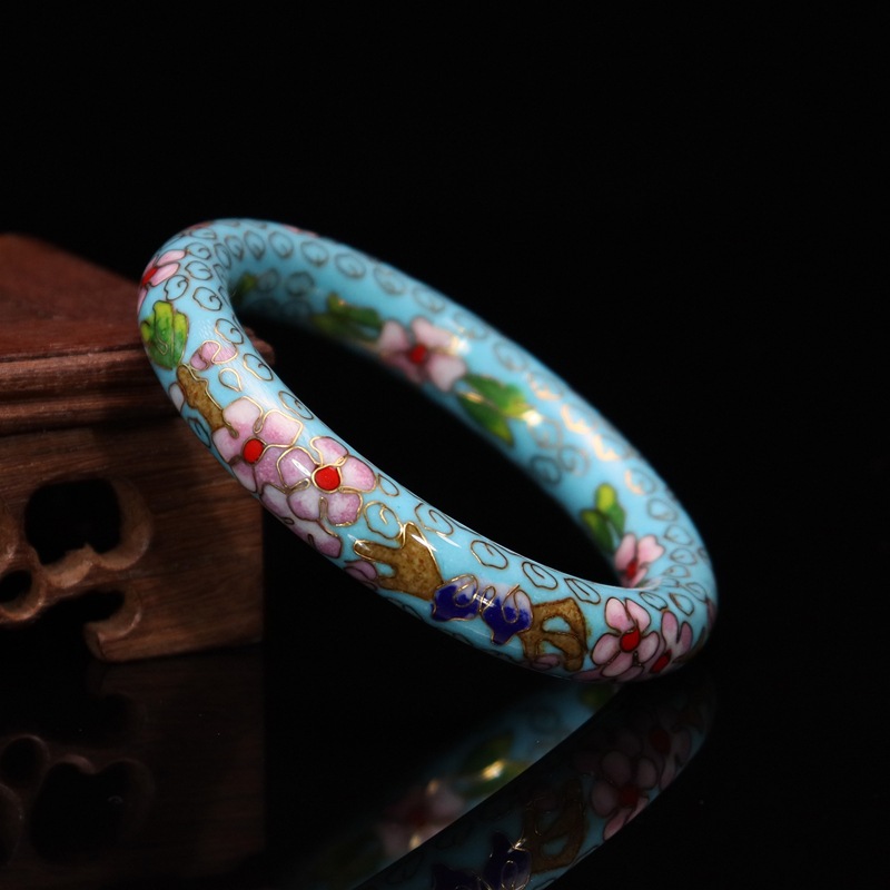 Beijing Cloisonne Classical Ethnic Style Jewelry Traditional Copper body Cloisonne Enamel 12# Round Bracelet (Plated with Real gold) pic 4