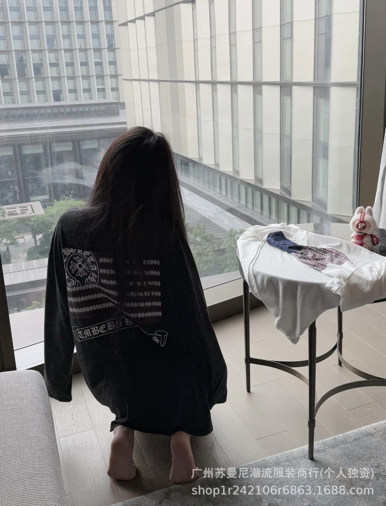 25ss新款Ch克罗伈雪花棉长袖夏季薄款宽松慵懒后背印花T恤女圆领详情7