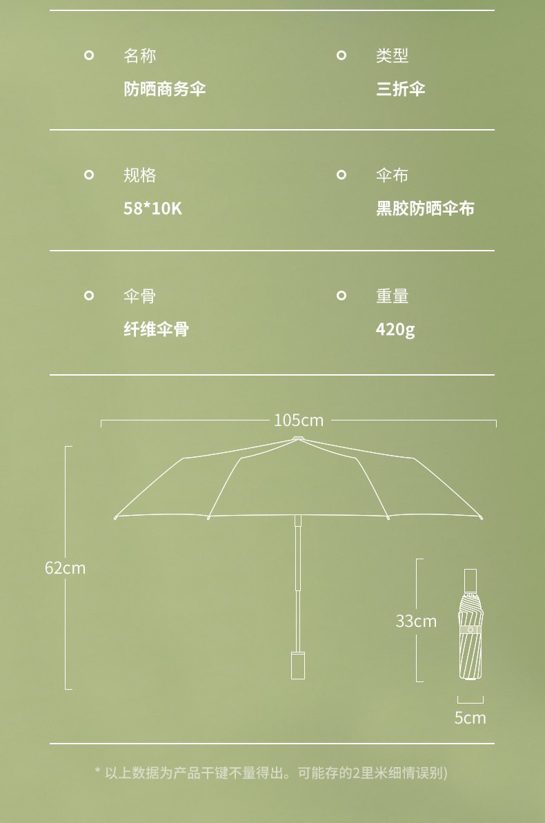 10骨学生可印logo自动三折伞雨伞折叠高级感便携商务伞晴雨两用伞详情14