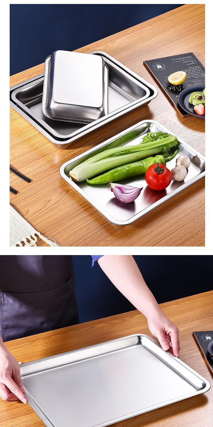 Extra-thick stainless steel flat base square plate baking tray, commercial steaming rice plate tray, dinner plate and vegetable plate pic 17