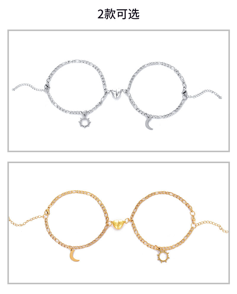 创意个性复古风不锈钢太阳月亮心形磁扣相吸吊坠情侣闺蜜钛钢手链详情5