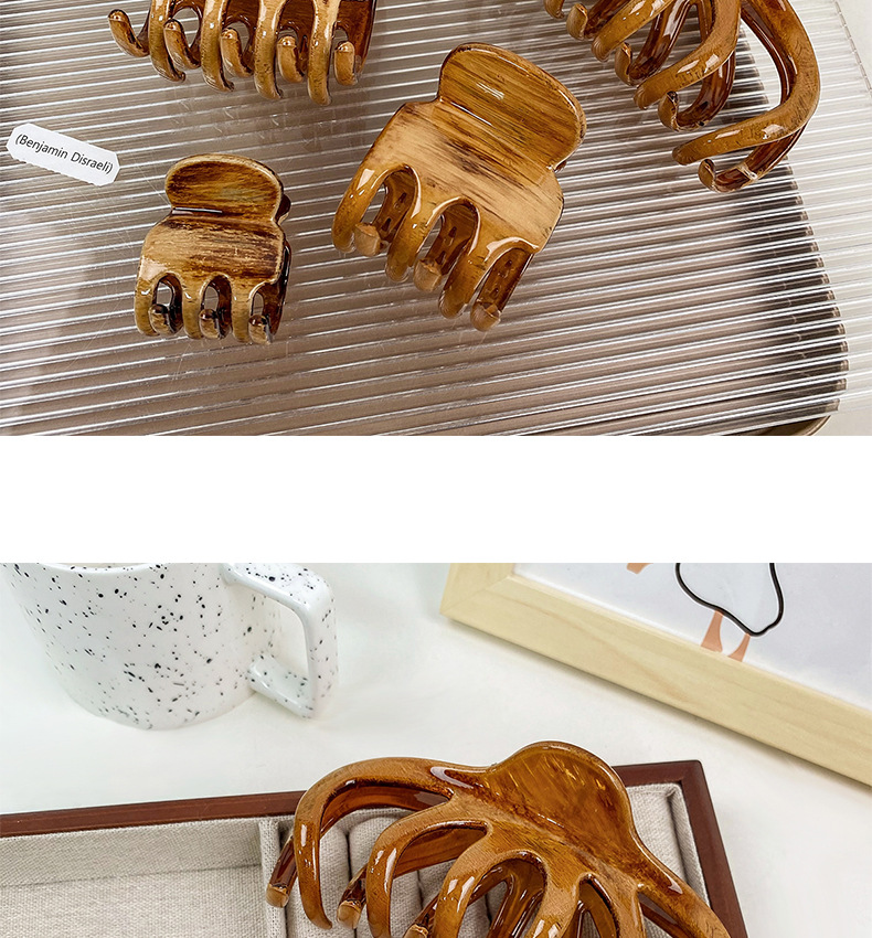 French-style laid-back style, with a large amount of shark-shaped hair clips and wood grain, capable of grasping the back of the head, long and curly hair, and hair accessories pic 7