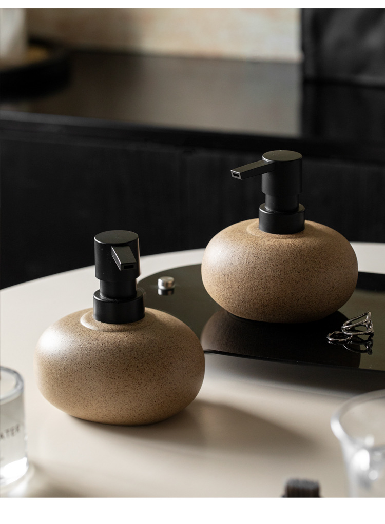 Wabi-sabi style rough earthenware press bottle, hotel and homestay lotion bottle, shampoo, body wash, hand sanitizer, conditioner portioned bottle pic 11