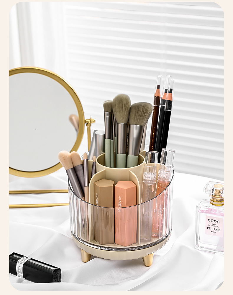 Rotating makeup brush storage box rack, desktop compartmentalized lipstick, eyeshadow, eyebrow brush, makeup table, cosmetics storage bucket pic 36