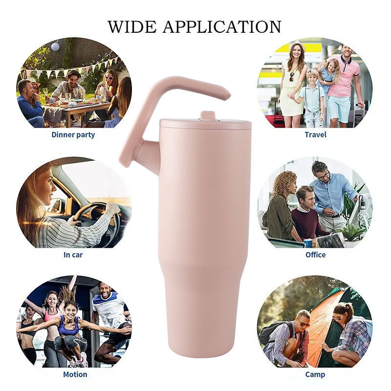 New solid-color stainless steel insulated cup, outdoor portable and fashionable straw cup, large-capacity simple cold insulation car cup pic 6