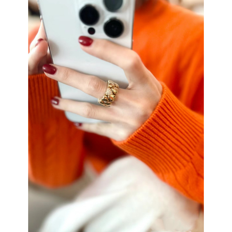 芳伶同款爱心戒指新中式中古镀18K金镶钻双层叠拼小众桃心指环女详情3