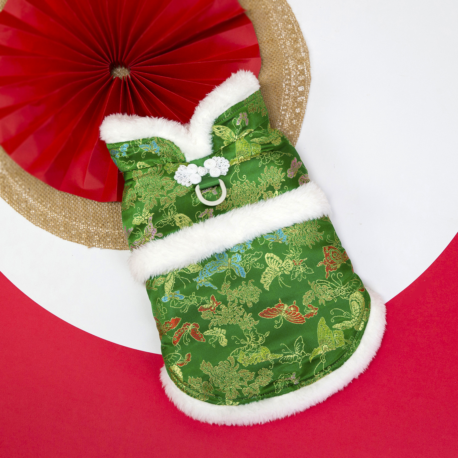 Pet clothing, dog clothes, autumn and winter festive outfits, new pet New Year clothing, 25 brocade checkered cotton-padded jacket pic 3