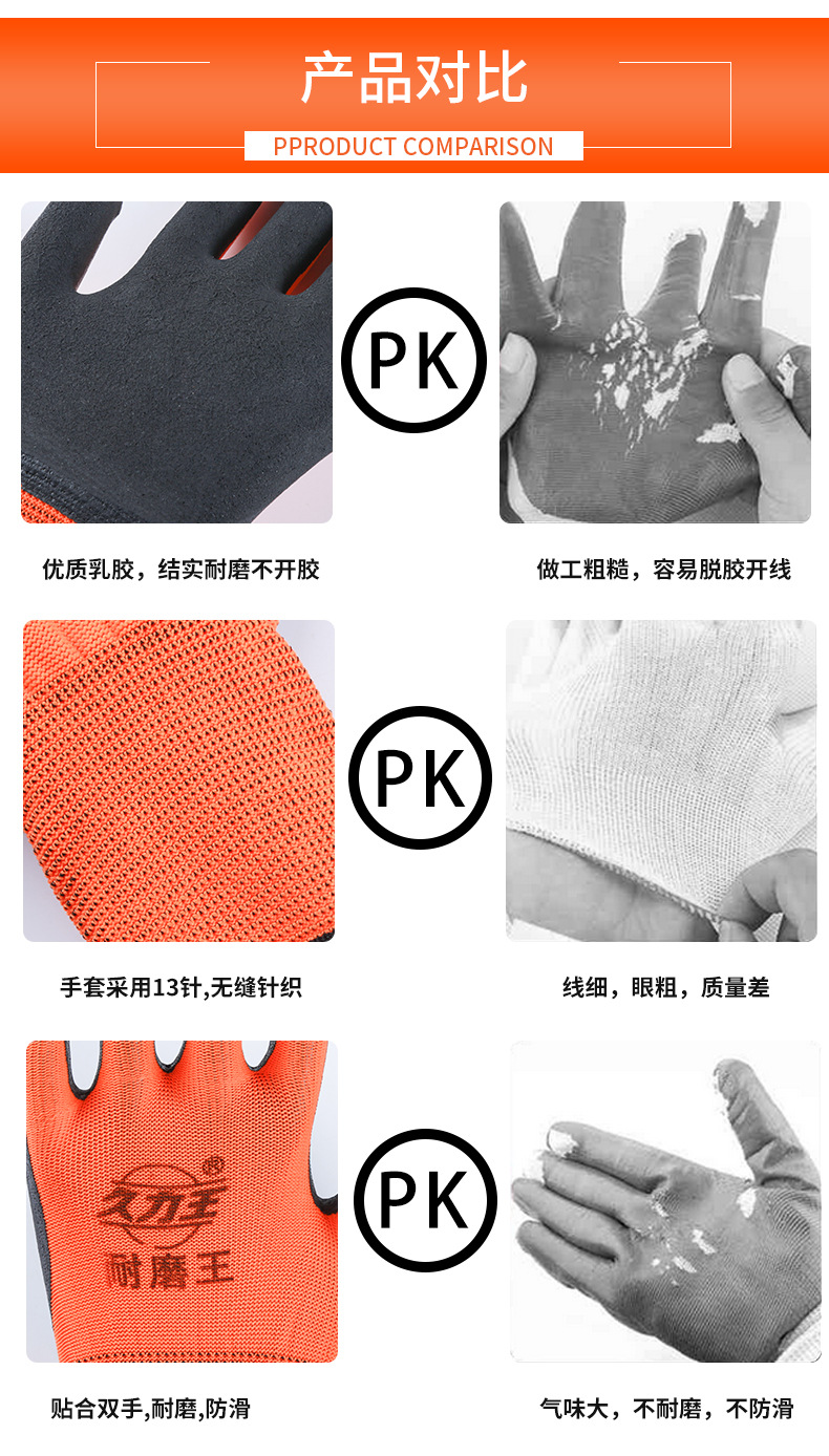 Labor protection gloves, wear-resistant embossed, breathable, foaming king, wear-resistant, anti-slip, soft, breathable, wholesale rubber impregnated for construction site work pic 16