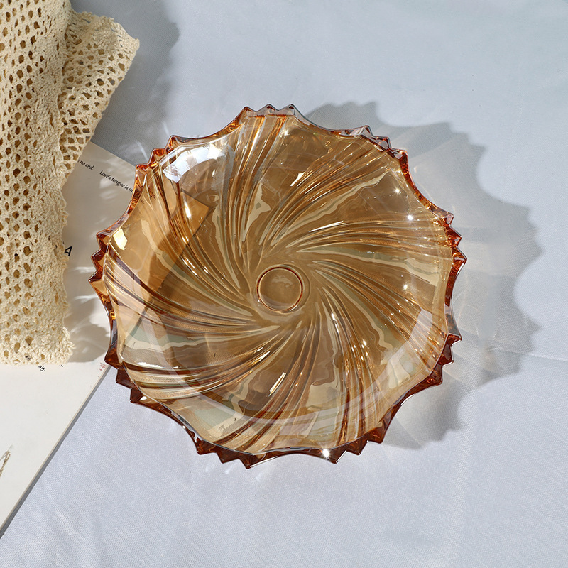 欧式轻奢玻璃花瓶丝绸之路系列旋风创意带脚果盘时尚果斗客厅摆件详情2