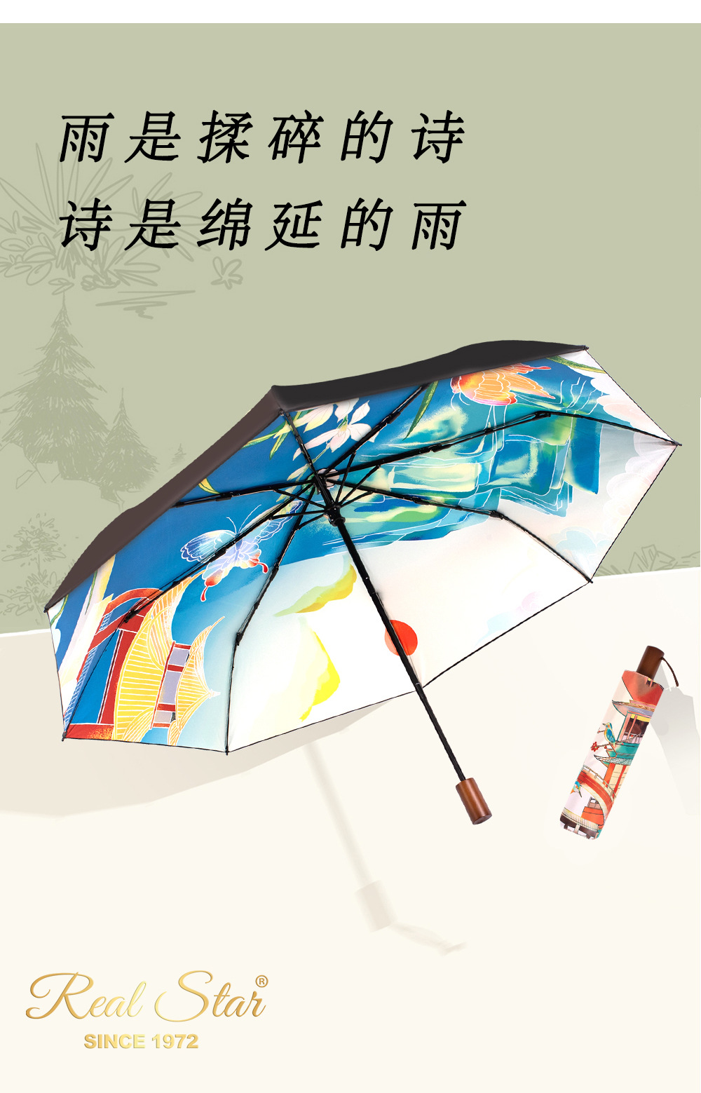 新款三折伞UPF50+手开遮阳晴雨两用太阳伞满版手绘数码印刷伞面详情9