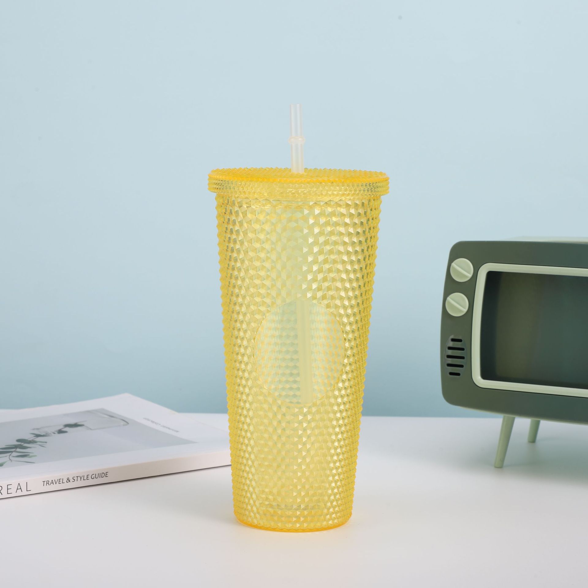 Cross-border Star Dad Double-layer Durian Cup, large-capacity plastic Straw Cup, Creative Star Bar High Appearance Level, Prickly water cup pic 14