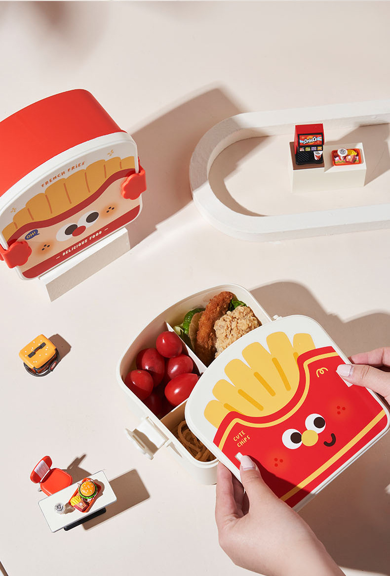 个性炸鸡薯条饭盒学生上班族便当盒午餐盒分格饭盒水果餐盒可微波详情8