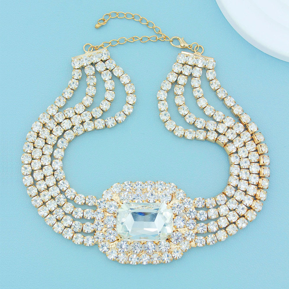 Cross-border European and American export 4-layer water diamond exaggerated personality necklace choker, elegant, shiny and luxurious claw chain necklace wholesale supply pic 8