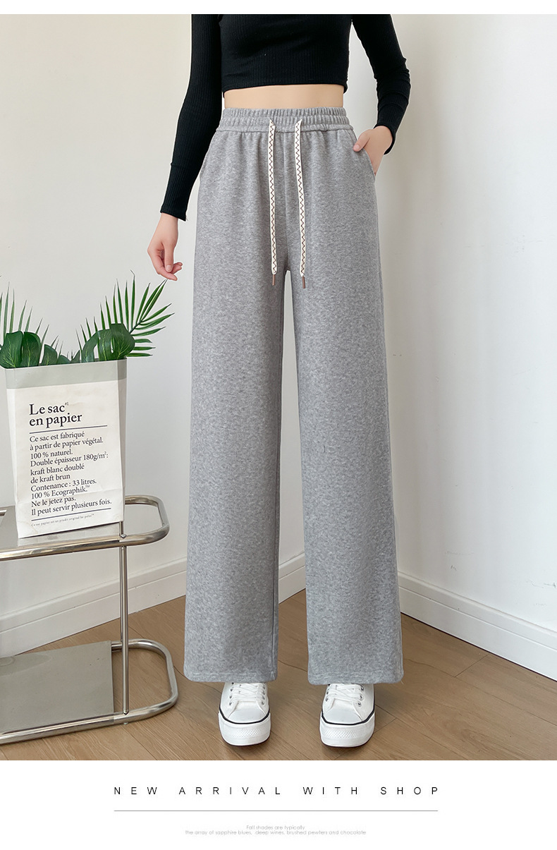 秋季窄版垂感阔腿裤2025宽松休闲冰丝运动裤黑白色裤子新款女详情27