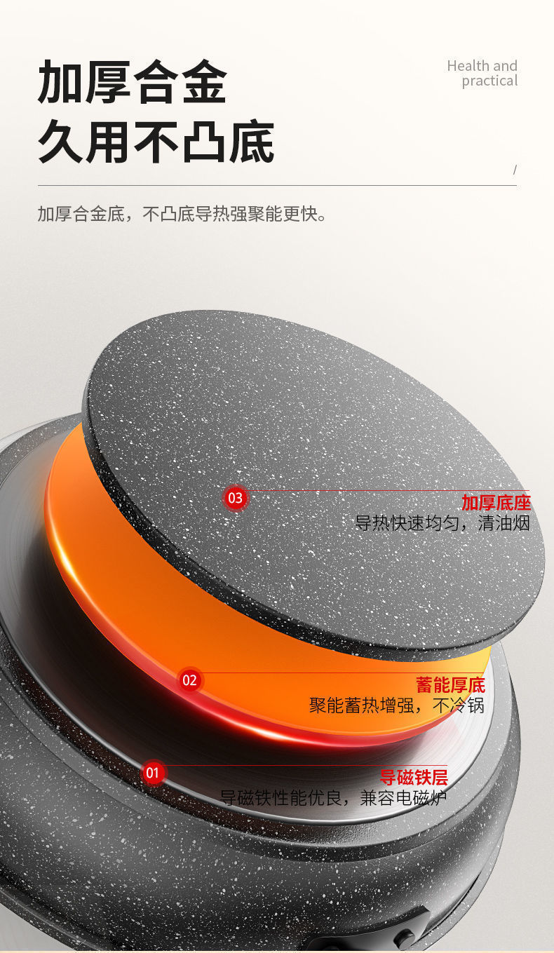Tourmaline frying pan, non-stick pan, multi-functional flat pan, light oil fume pancake pan, household gas stove, induction cooker, universal pic 12