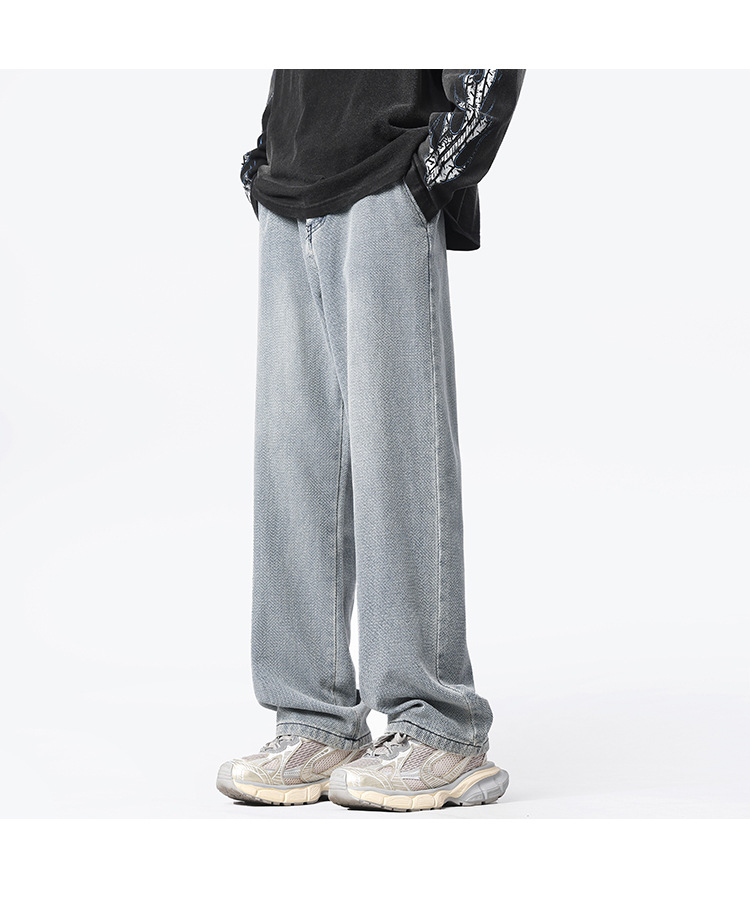 Retro and nostalgic, lightly washed, straight-leg, loose, irregular pants, loose cotton casual long pants, jeans for men pic 9