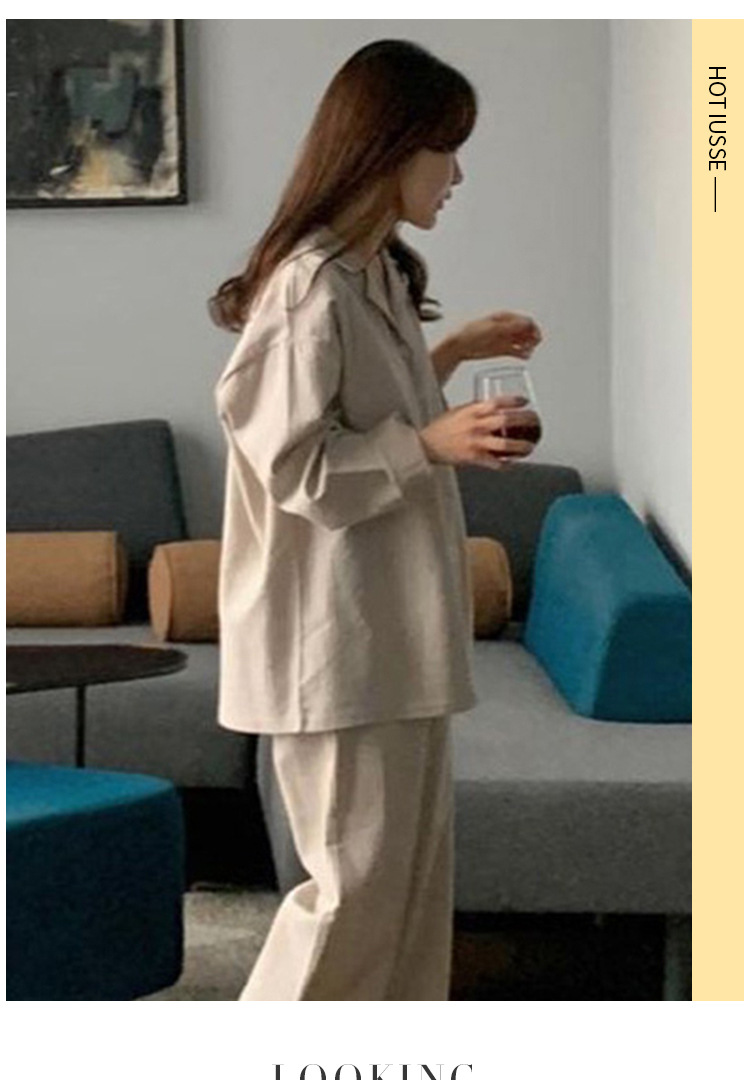 2025年法式ins风简约条纹求房间长袖睡衣女生休闲宽松家居服套装详情7