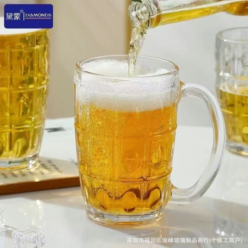 现货厂价直批扎啤杯玻璃带把啤酒杯餐厅烧烤店水杯茶水酒杯子详情6