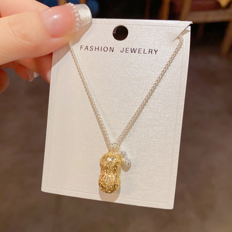 小众时尚简约金银撞色好事花生吊坠项链女个性轻奢百搭锁骨链批发详情12