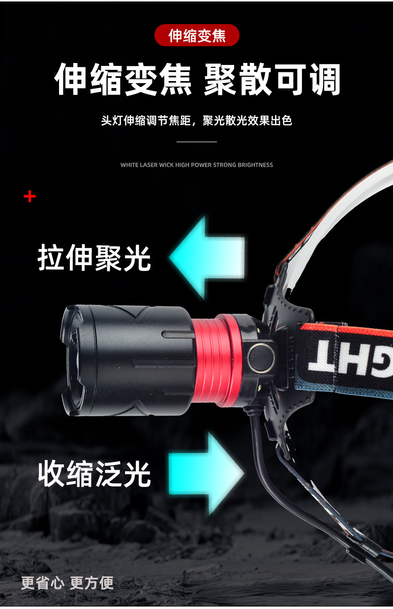 红色小头灯强光手电筒头灯Cob矿灯180g强光头灯详情4