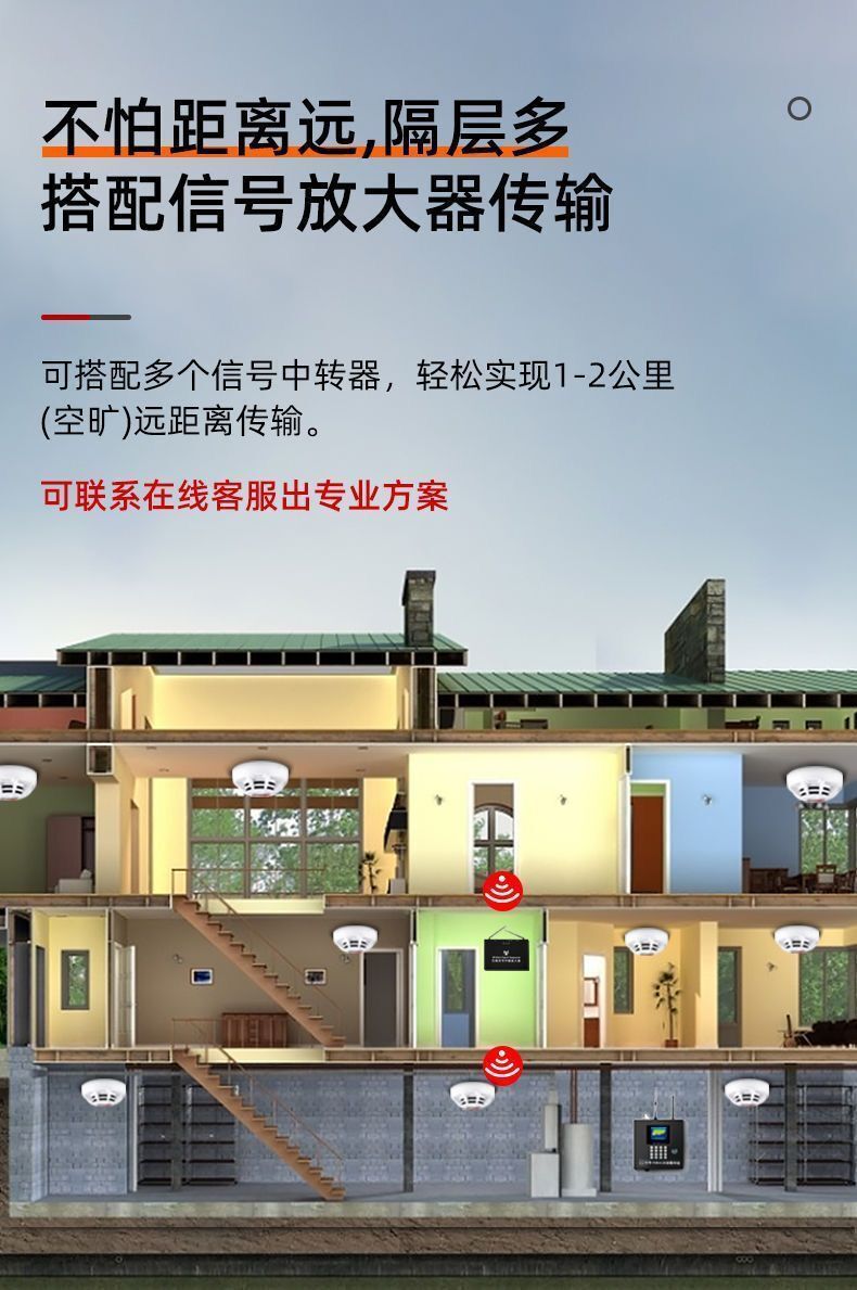 智慧无线烟雾报警器商用工厂远程联网消防主机火灾烟自动报警系统详情8