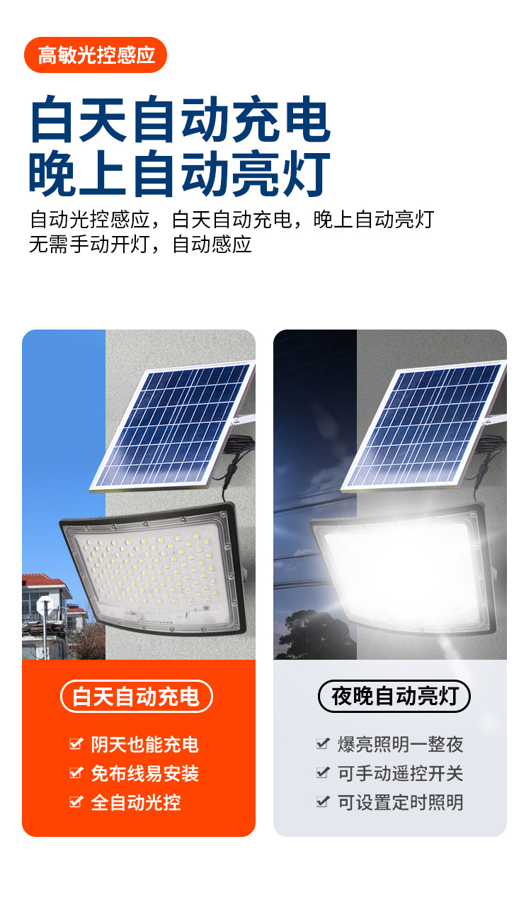 The 2023 new solar-powered outdoor courtyard lamp, the lighting lamp for the yard, the arc-shaped wide-angle floodlight, and the street lamp pic 9