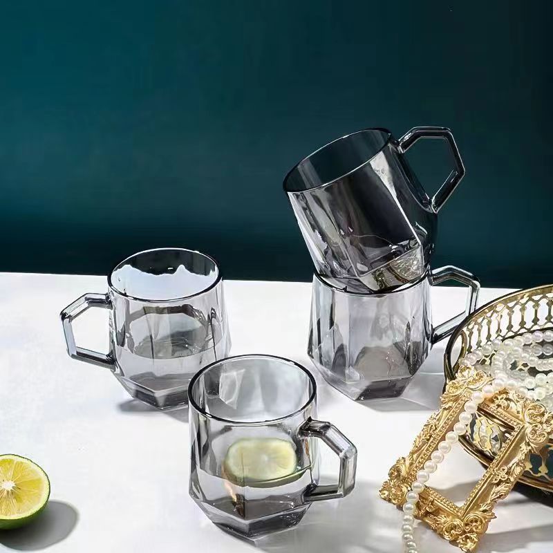 高颜值带把玻璃杯网红ins风家用果汁饮料杯简约创意牛奶杯六棱杯详情7