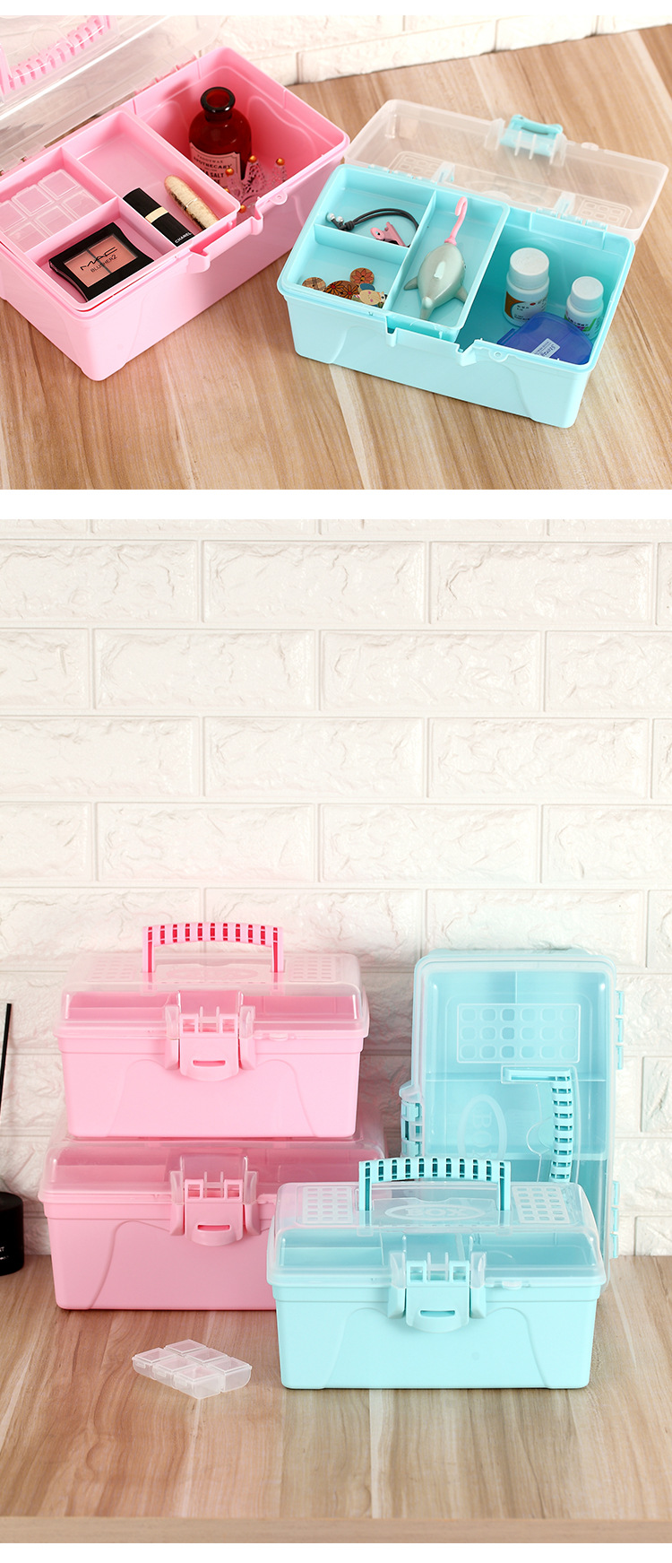 Factory direct sales PP household medicine box, thickened double-layer storage box, household cosmetics and accessories storage box, portable stationery pic 16