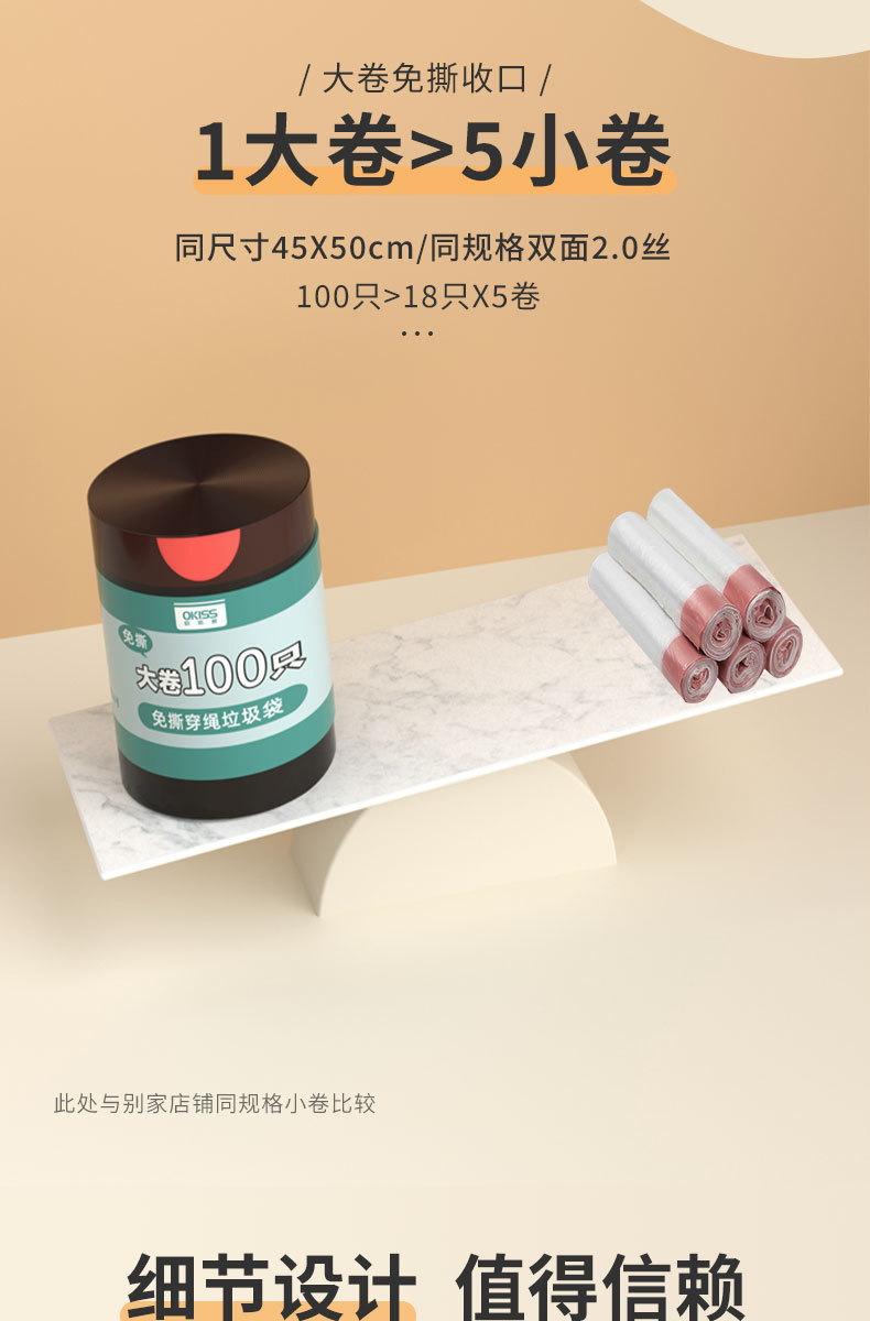 垃圾袋手提式家用免撕大卷加厚款实惠装办公室厨房黑色抽绳塑料袋详情10