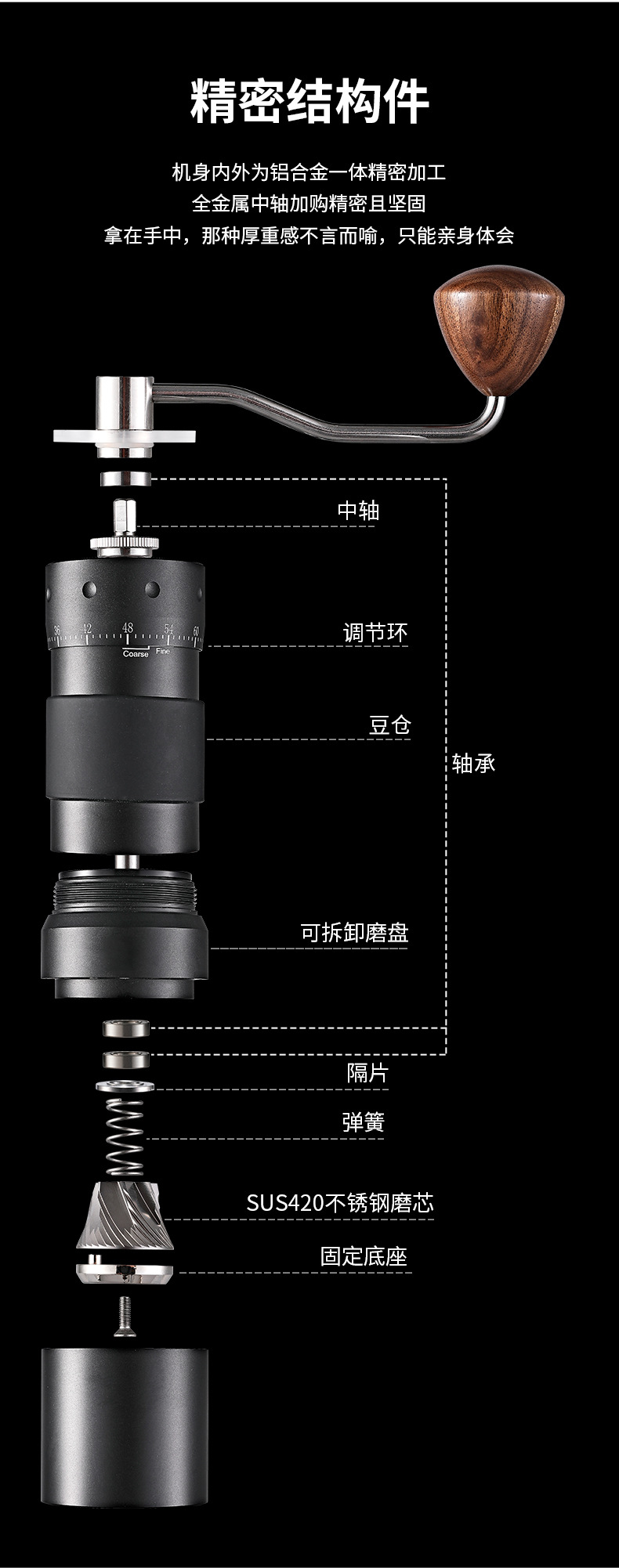 跨境手摇磨豆机CNC钢磨芯咖啡豆手磨机外调家用意式研磨器咖啡机详情8