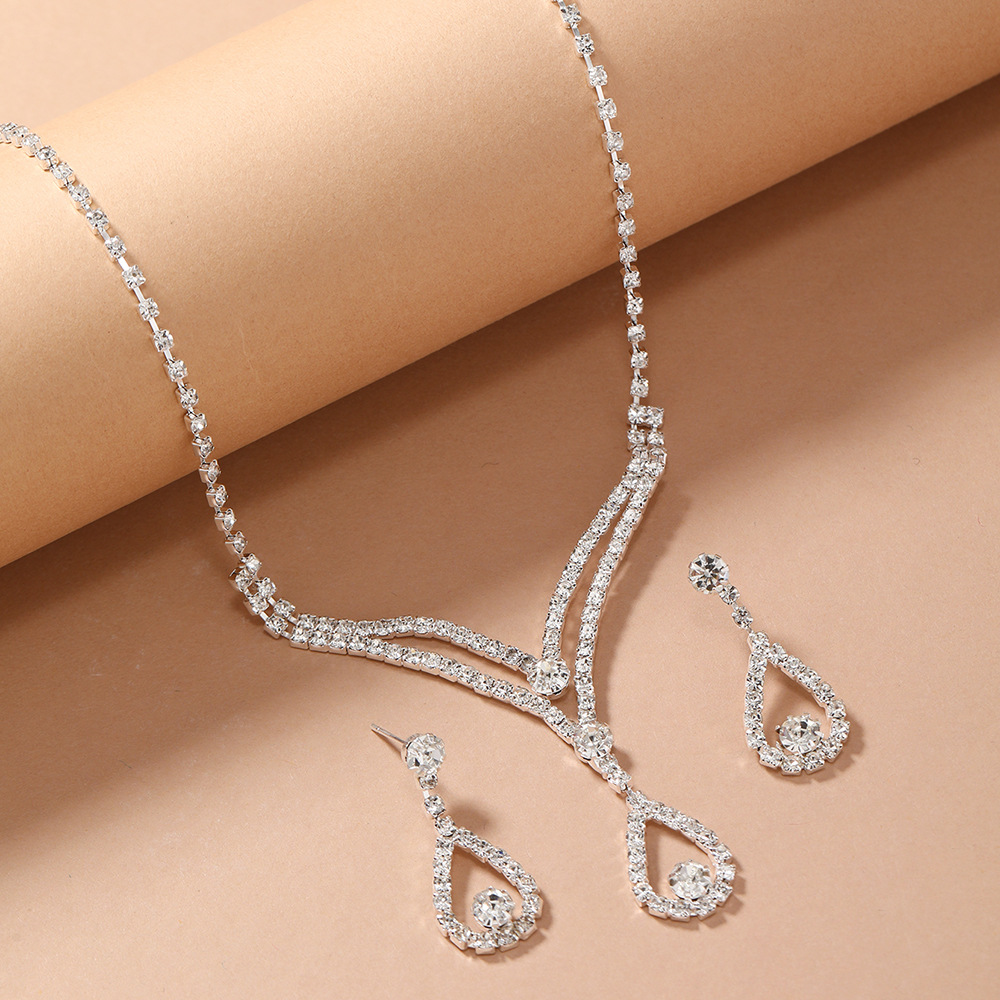 Nuevo producto explosiva novia europa y Estados Unidos cross-border jewelry wholesale/brilliant strass zircon angel tears drop collar ears pic 17