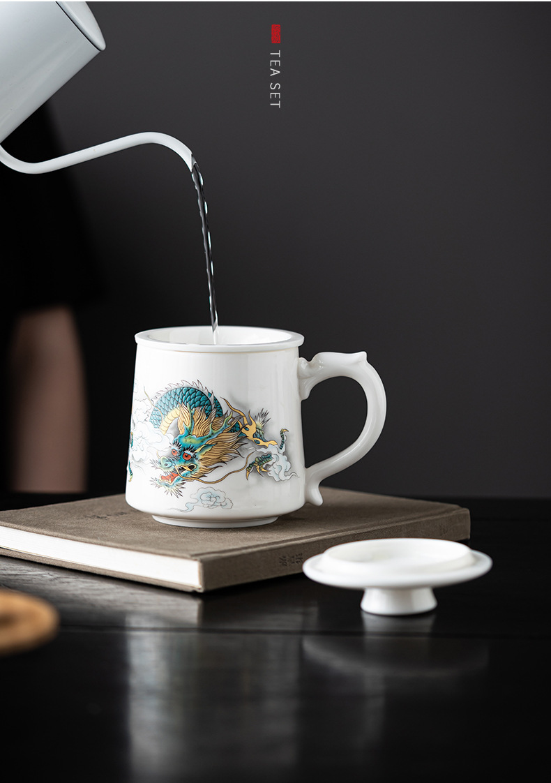 羊脂玉办公杯书房茶杯茶水分离白瓷马克杯水杯大容量陶瓷杯子过滤详情12