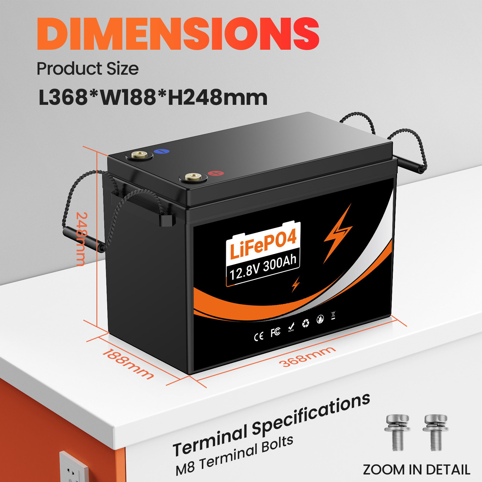 Lithium iron phosphate battery 12.8V300AH large-capacity rv battery golf cart support overseas warehouse consignment pic 4