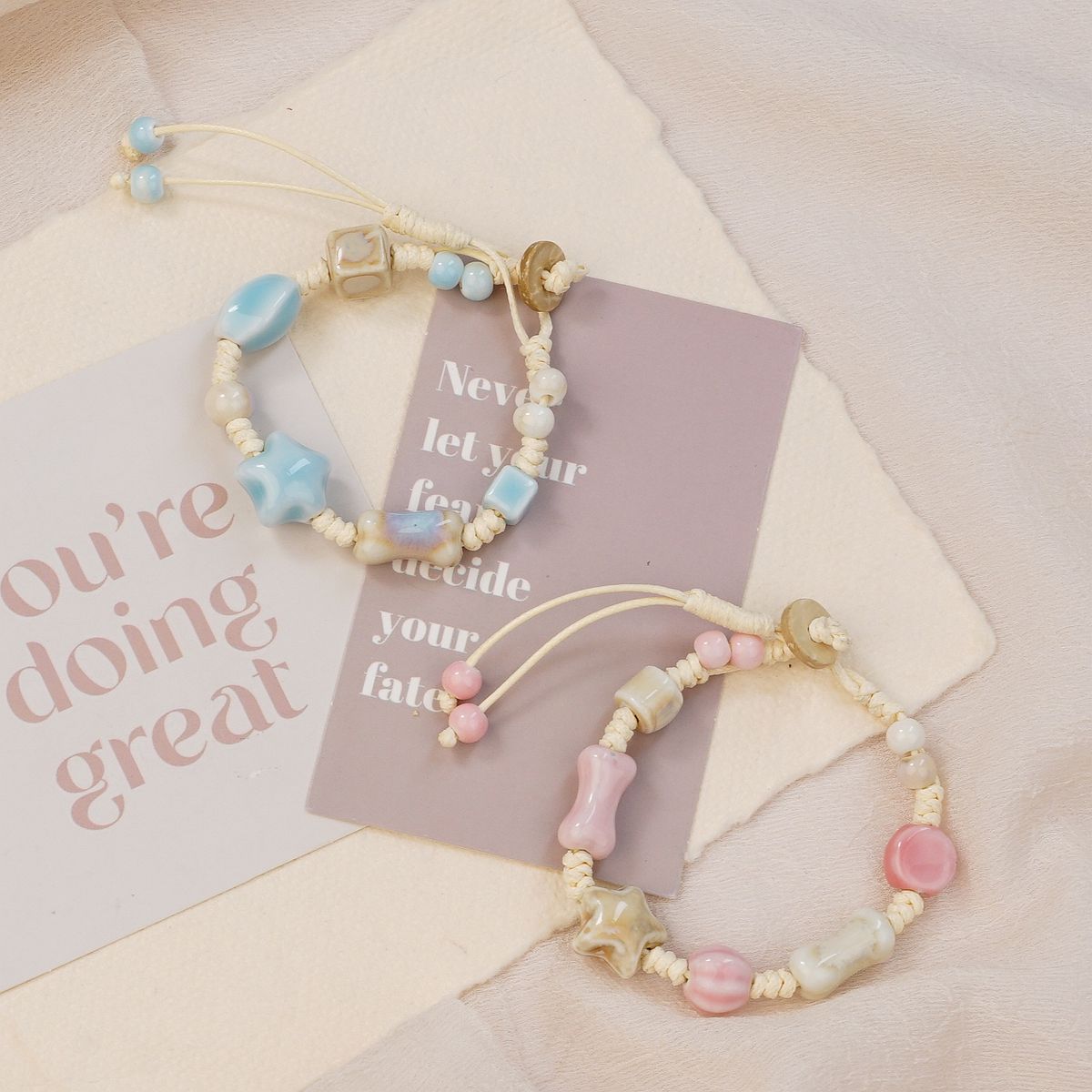 Jingdezhen ceramic bracelet wholesale, fresh, sweet, heavy woven rope, star niche bracelet accessories wholesale pic 4