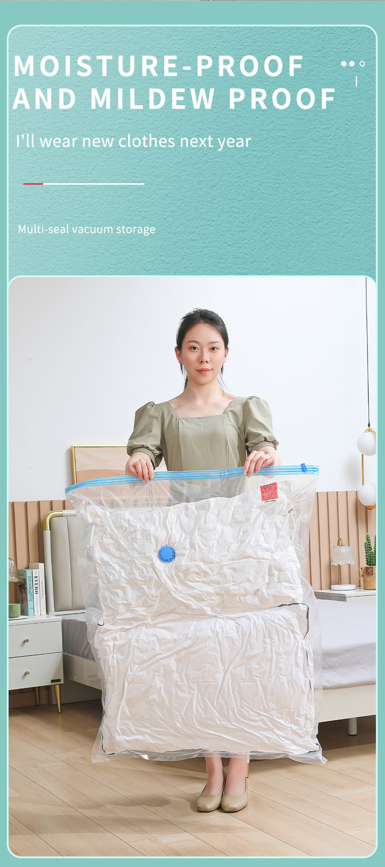 Transparent vacuum compression bag, seasonal clothing storage bag, clothes and quilt storage bag, hand roll, thickened explosion-proof zipper pic 12