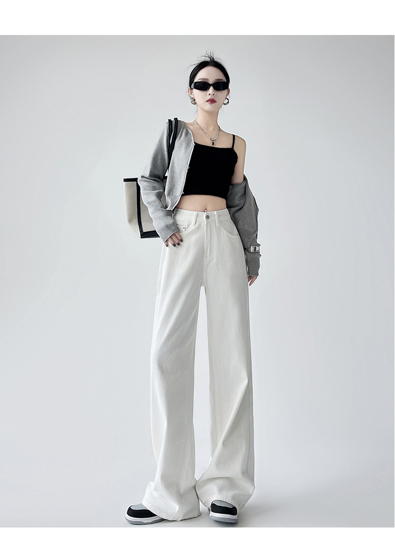 白色阔腿牛仔裤女秋季2025年新款梨形身材高腰宽松拖地直筒裤子女详情28