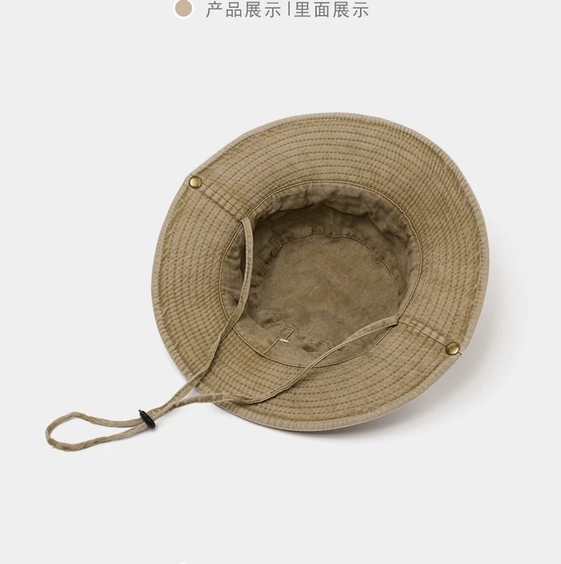 西部牛仔帽百搭出行遮阳防晒帽子大帽檐抽绳登山帽复古水洗渔夫帽详情10