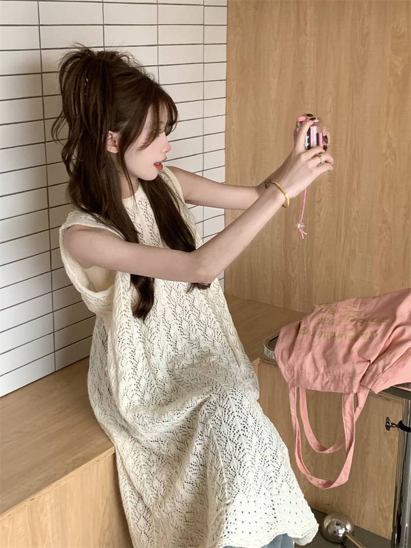 设计感小众叠穿罩衫针织背心裙夏季女后背开叉长裙连衣裙别致裙子详情5