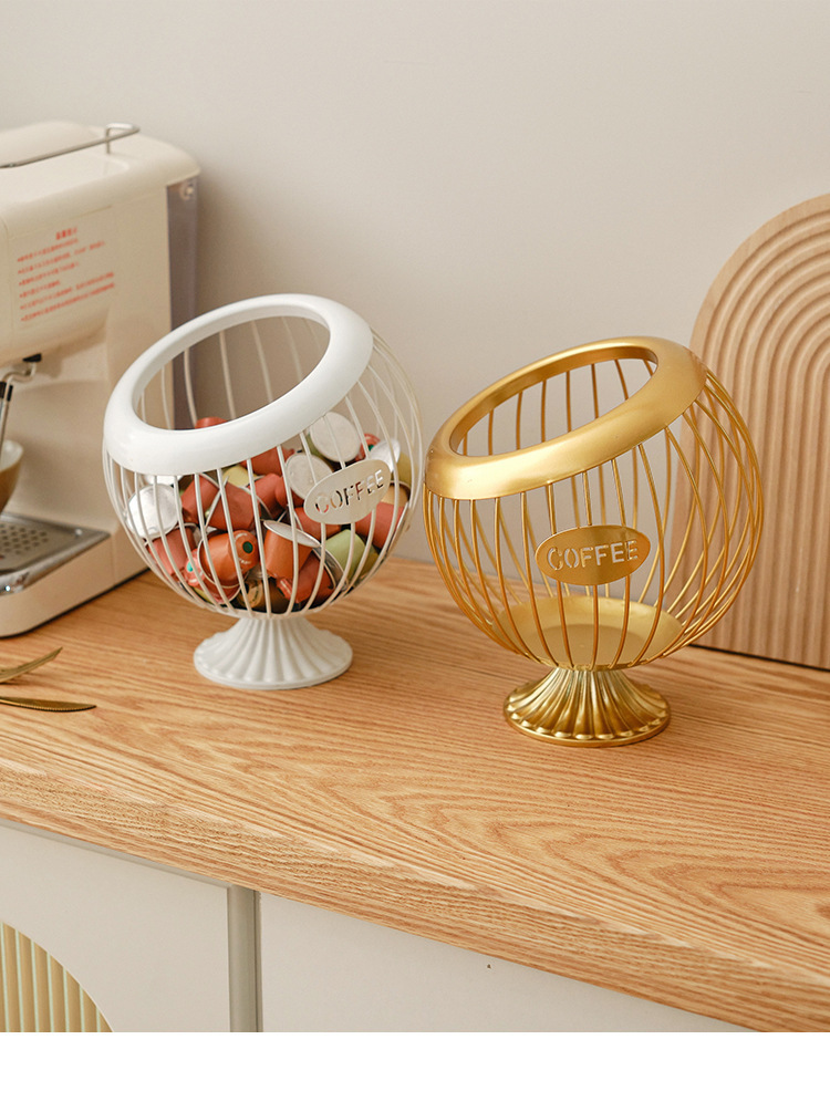 Nordic ironwork coffee capsule storage basket, home bar counter capsule stand, desktop hollowed-out storage basket, storage basket pic 5