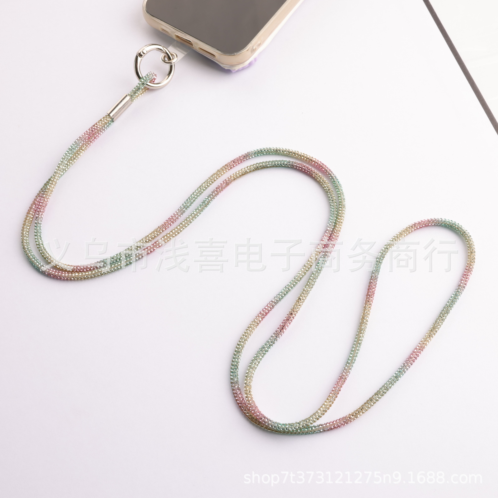 欧美新款手机挂链高级感奢华镶水钻链满闪钻证件吊牌绳手机挂链绳详情9