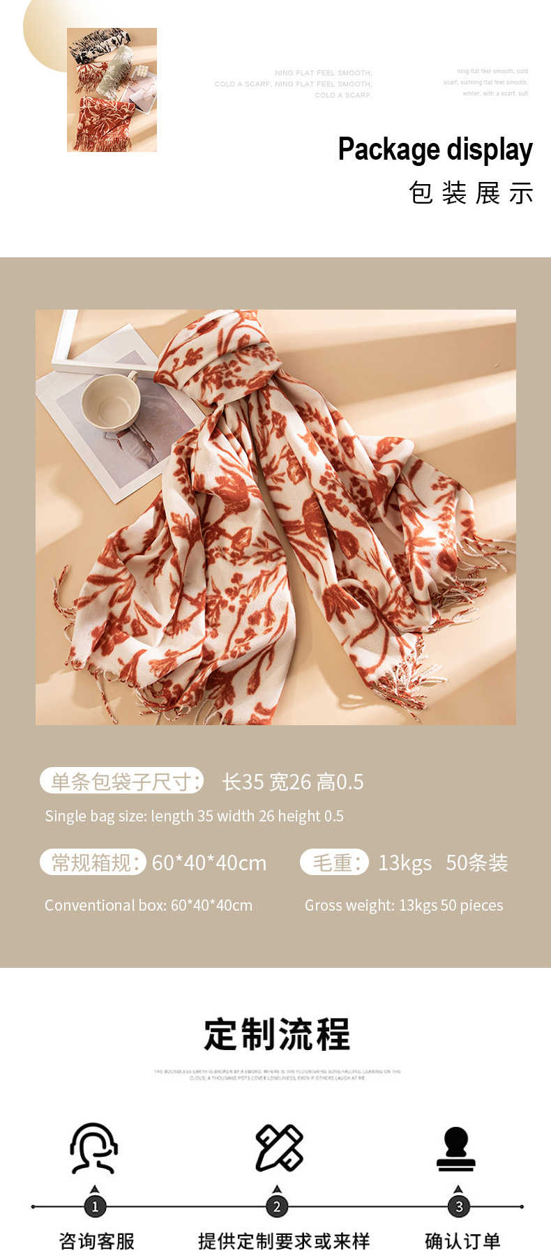 跨境2025秋冬新款韩版甜妹风印花围巾女保暖加厚仿羊绒网红款围脖详情20