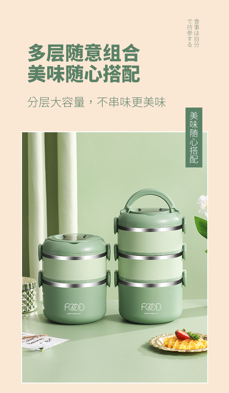 Yimai 304 stainless steel portable multi-layer lunch box for office workers, large-capacity insulated lunch box for students pic 3