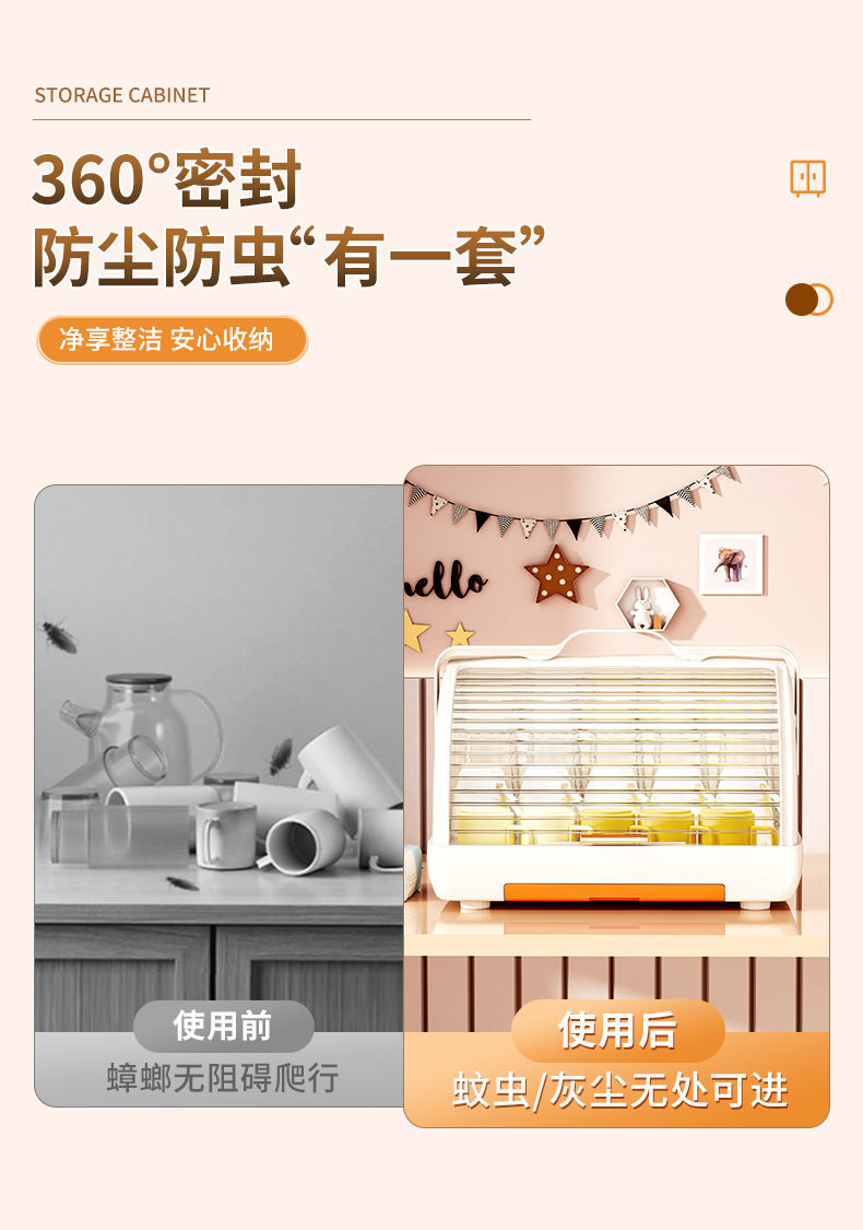 新款杯子收纳盒置物架茶杯架子防尘婴儿餐具收纳箱厨房水杯沥水架详情3