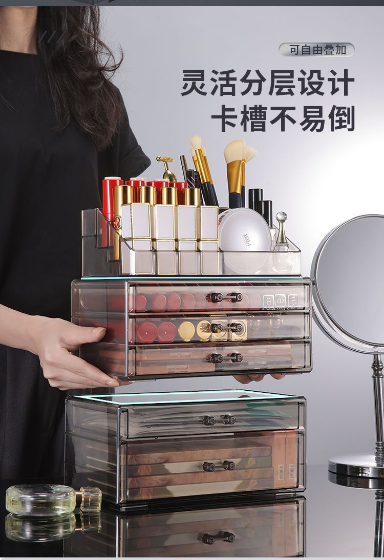 桌面化妆品面膜收纳透明抽屉式多层口红置物架多功能美甲省空间详情2